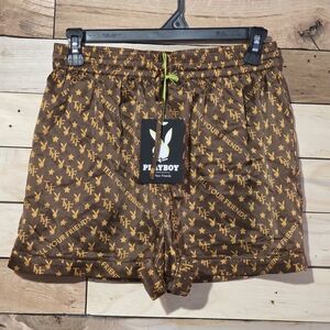 Playboy x Tell Your Friends TYF Silk Satin Lounge Shorts Brown Gold Luxury Women